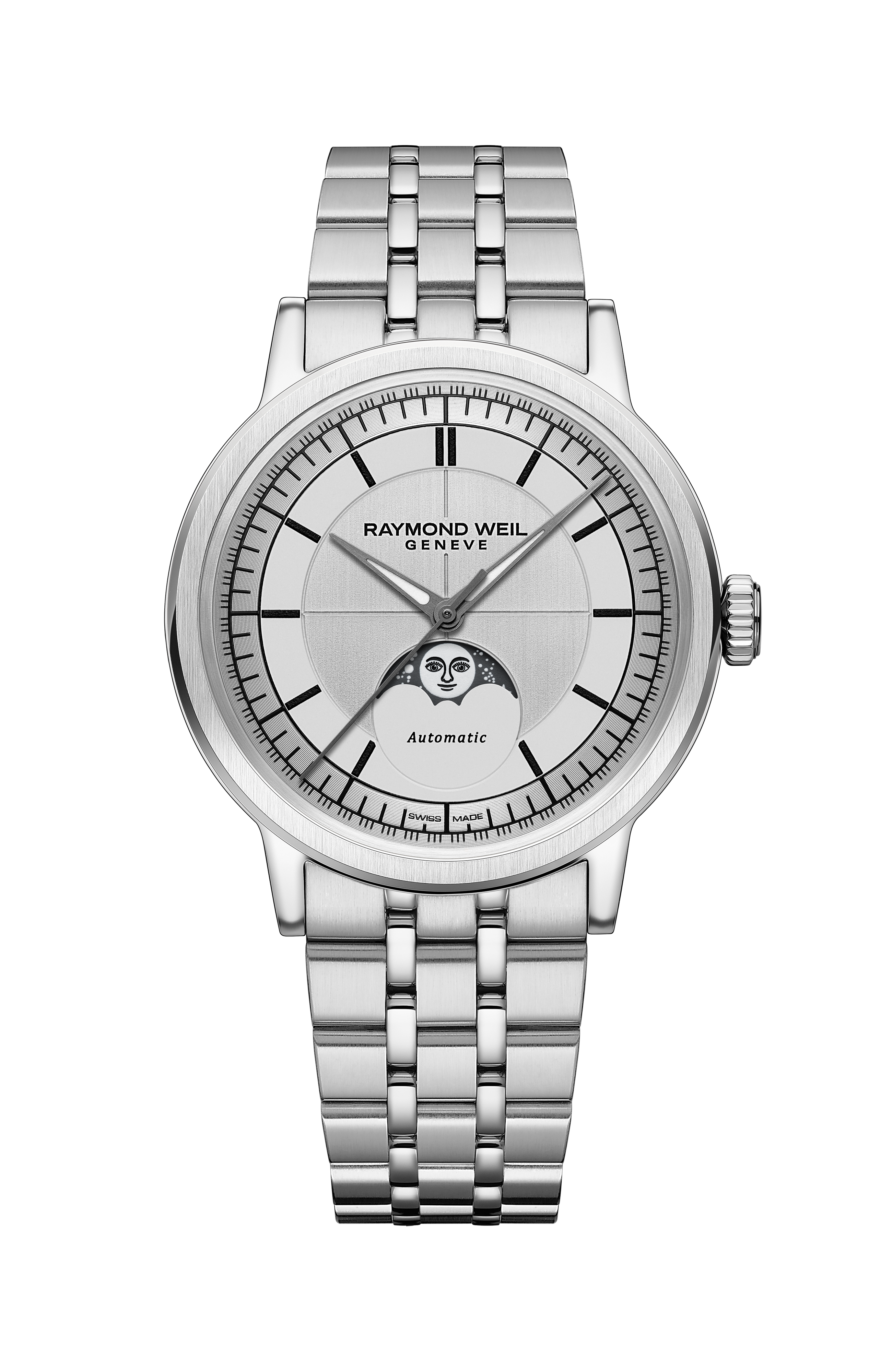 Millesime Automatic Moon Phase Silver Dial Watch, 39 mm