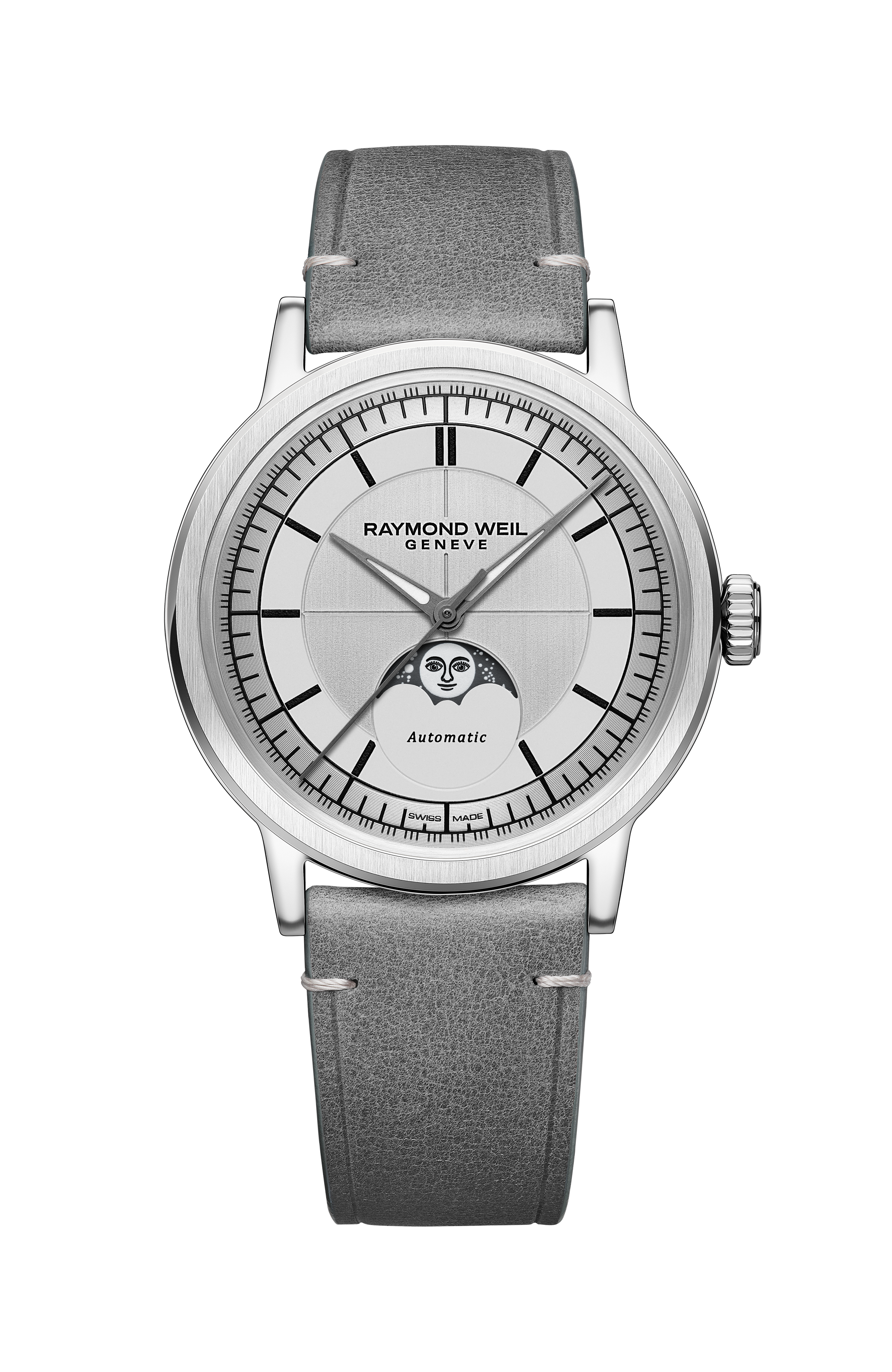 Millesime Automatic Moon Phase Silver Dial Watch, 39 mm