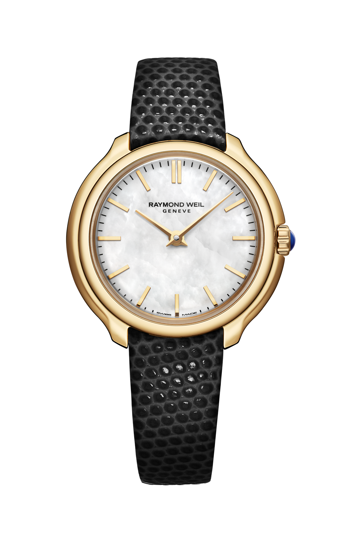 Toccata Heritage Quarzuhr für Damen mit Gelbgold-PVD, weißem Perlmuttzifferblatt und Lederarmband, 28 mm