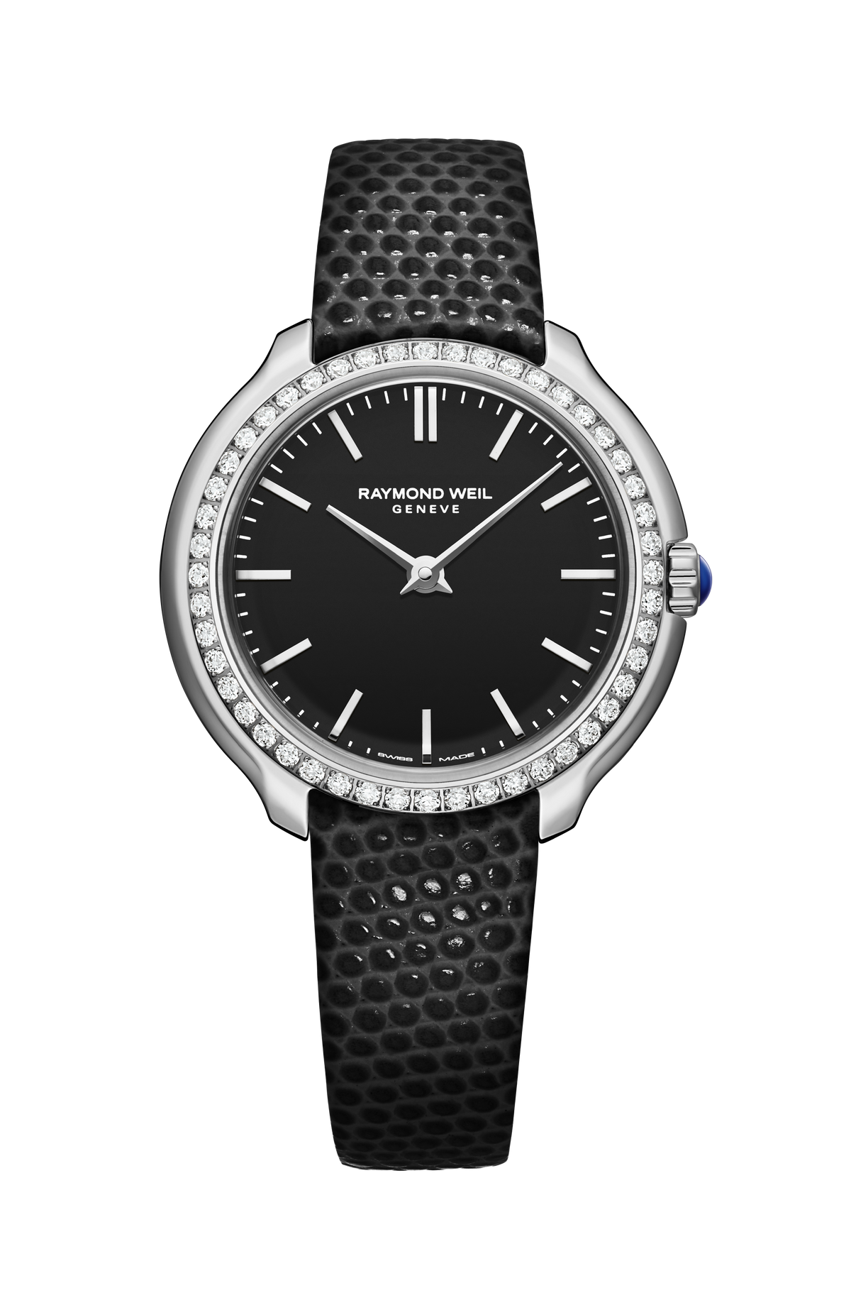 Toccata Heritage Quarzuhr für Damen mit Diamanten, schwarzem Zifferblatt und Lederarmband, 28 mm