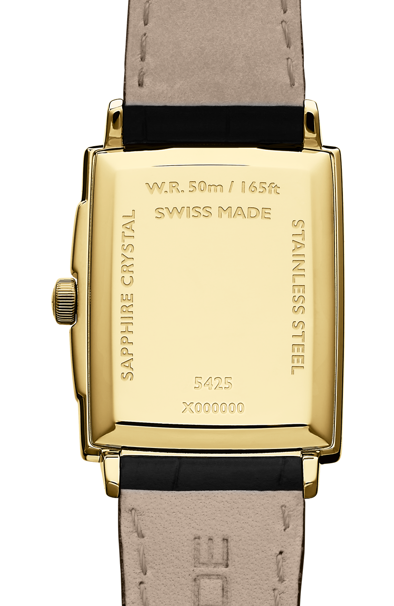 Toccata Men's Gold PVD White Dial Leather Square Quartz Watch, 37 x 29 mm