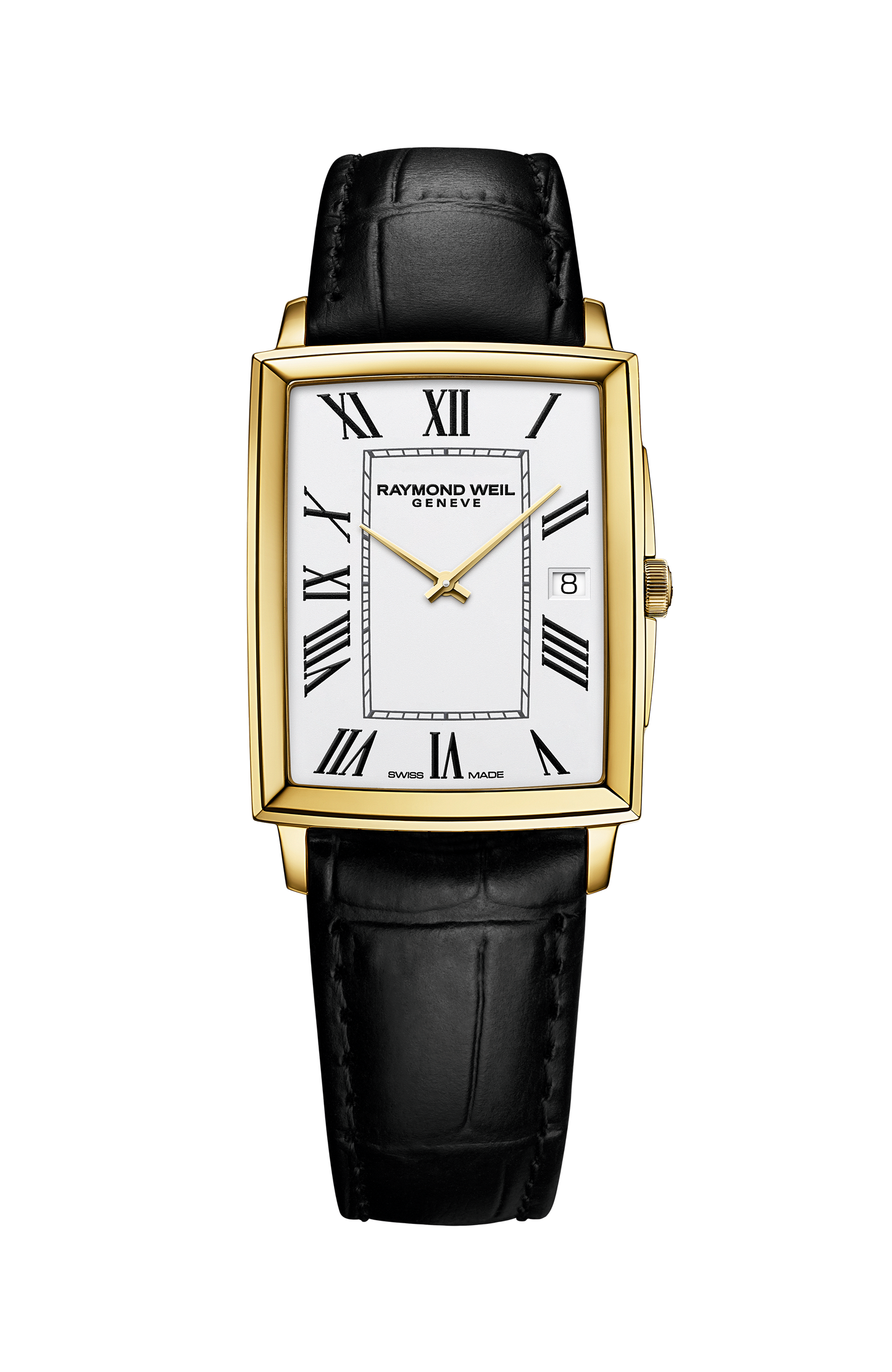 Toccata Men's Gold PVD White Dial Leather Square Quartz Watch, 37 x 29 mm