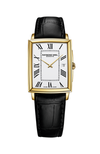 Toccata Men's Gold PVD White Dial Leather Square Quartz Watch, 37 x 29 mm