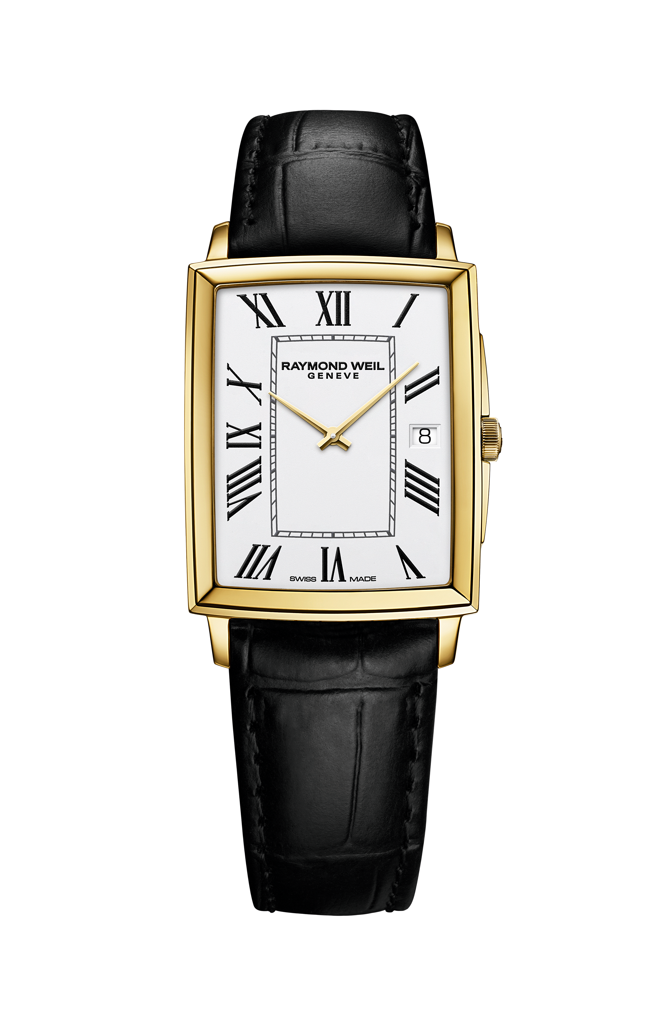 Toccata Men's Gold PVD White Dial Leather Square Quartz Watch, 37 x 29 mm