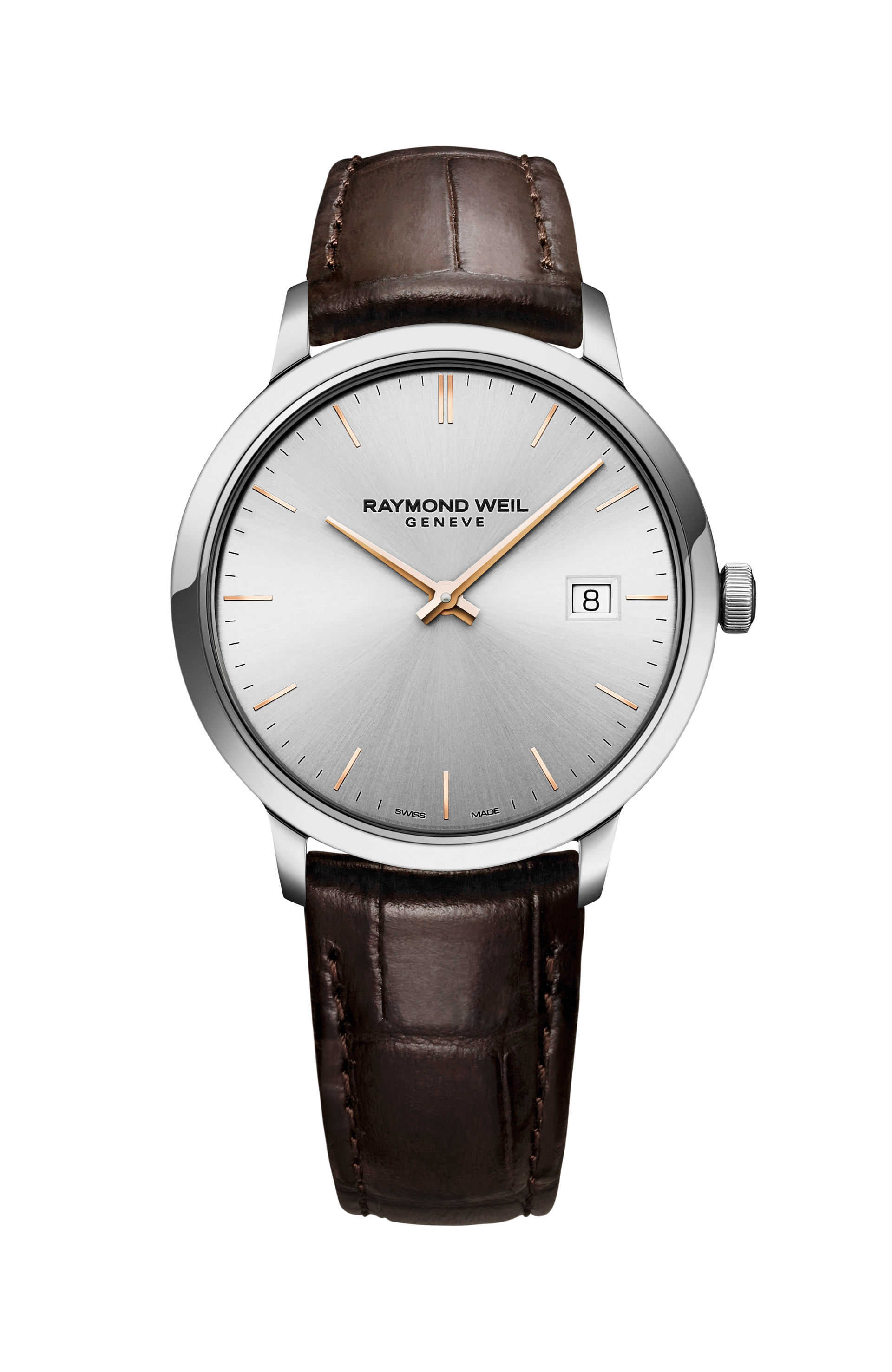 Men's Silver Brown Leather Strap Quartz Watch - Toccata | RAYMOND WEIL