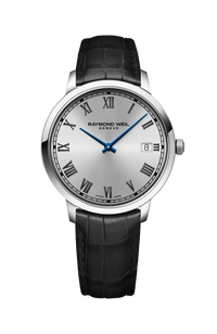 Toccata Men's Classic Silver Dial Leather Quartz Watch, 42 mm