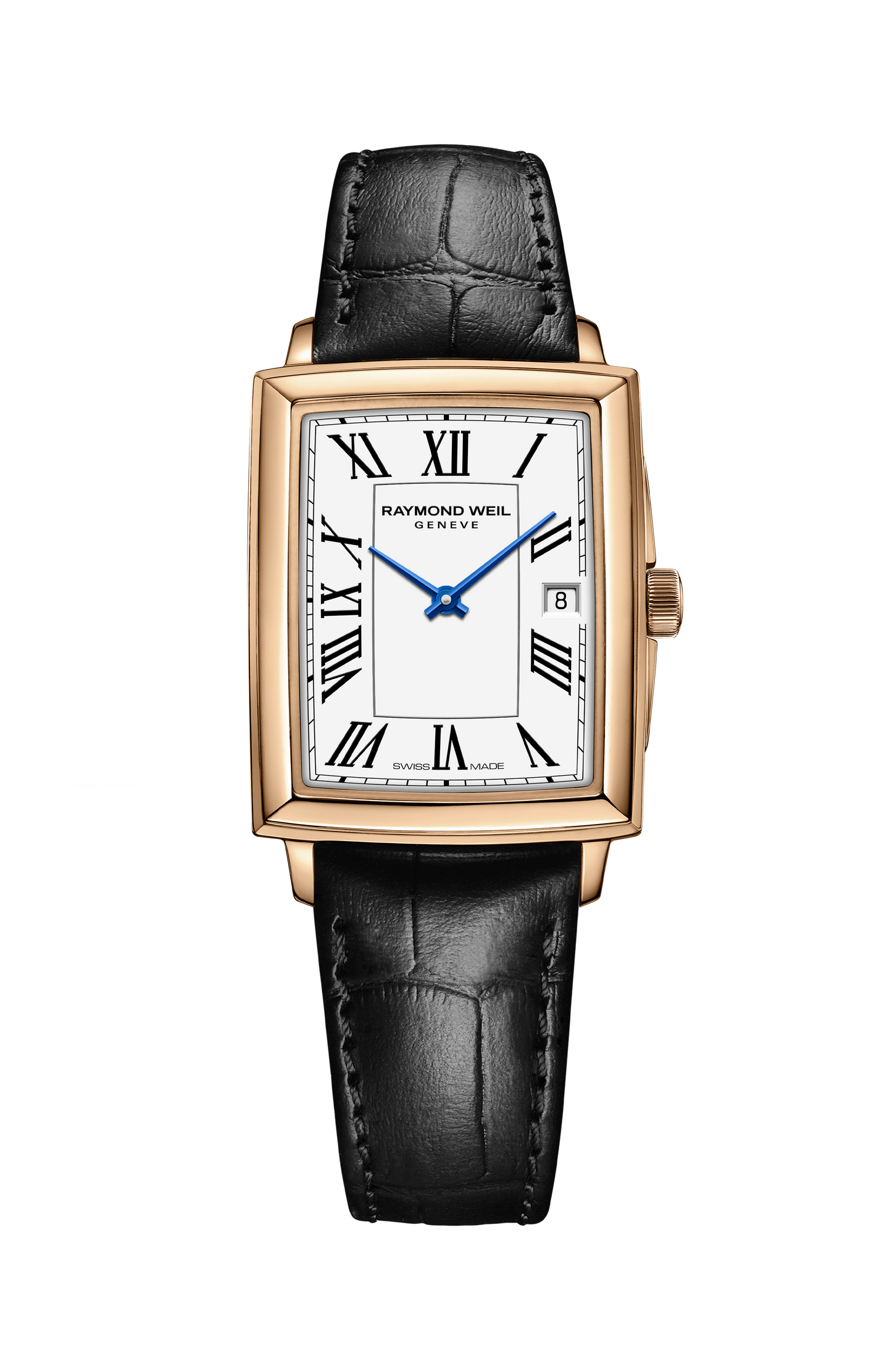 Montre à quartz or rose et bracelet en cuir noir pour femme, 22 x 28 mm