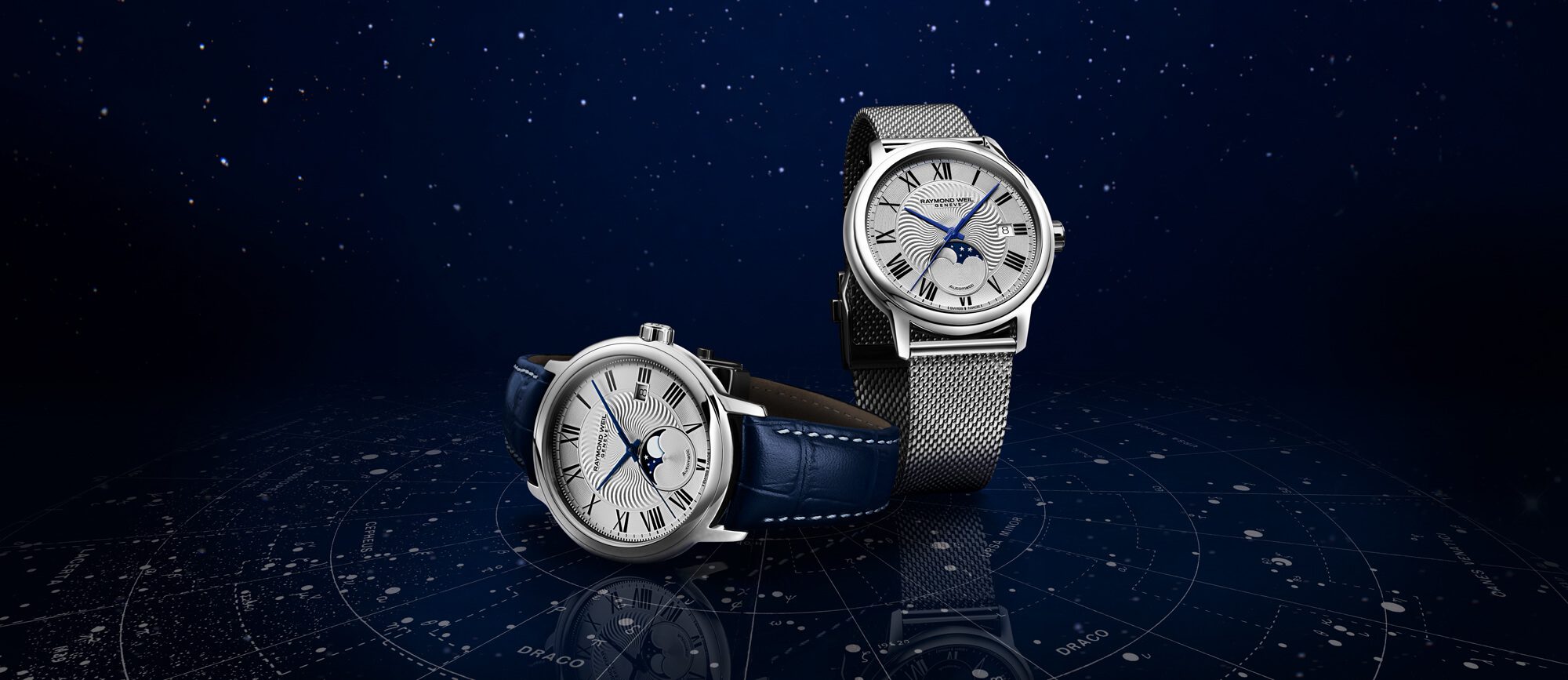 Montre-bracelet à mailles argentées Maestro phase de lune RAYMOND WEIL