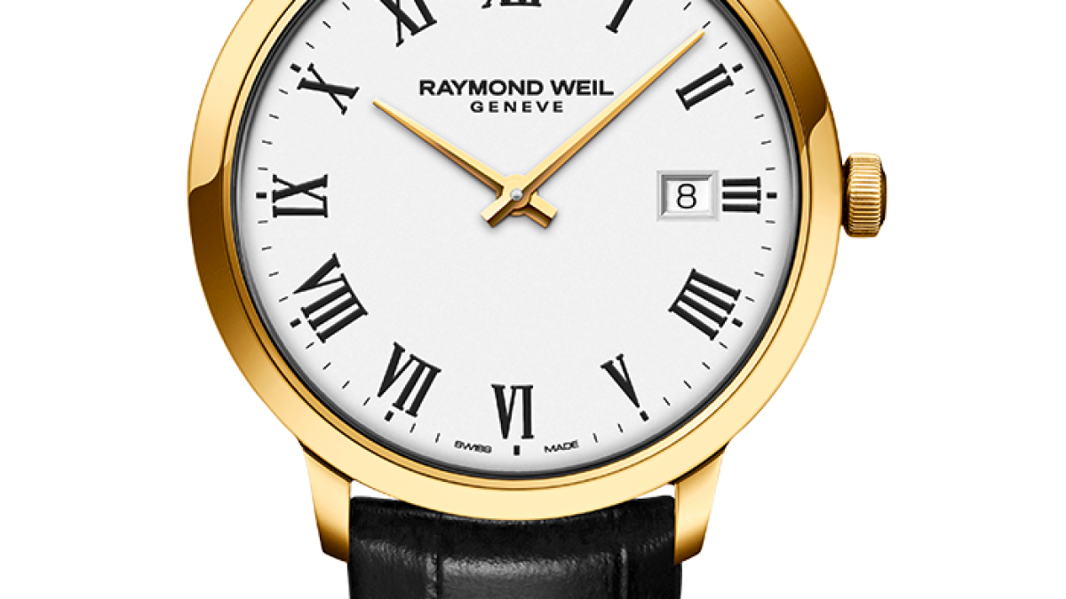 Men s Gold Plated Steel Leather Strap Watch Toccata RAYMOND WEIL