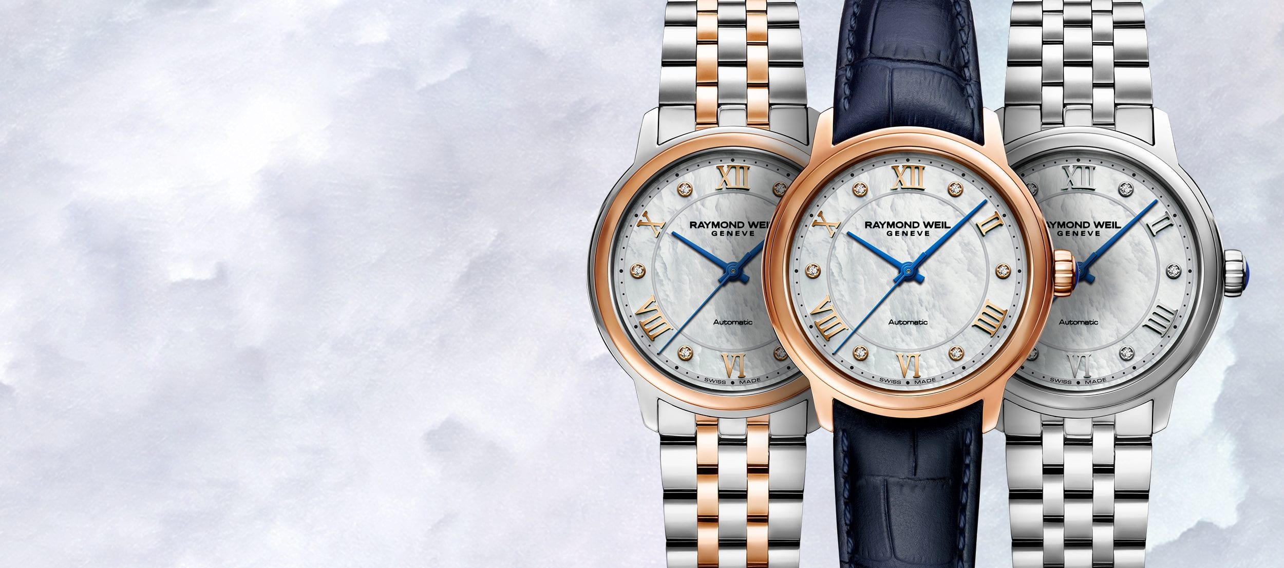 Automatikuhr mit Perlmutt, Diamanten & Lederarmband - Maestro Ladies |  RAYMOND WEIL