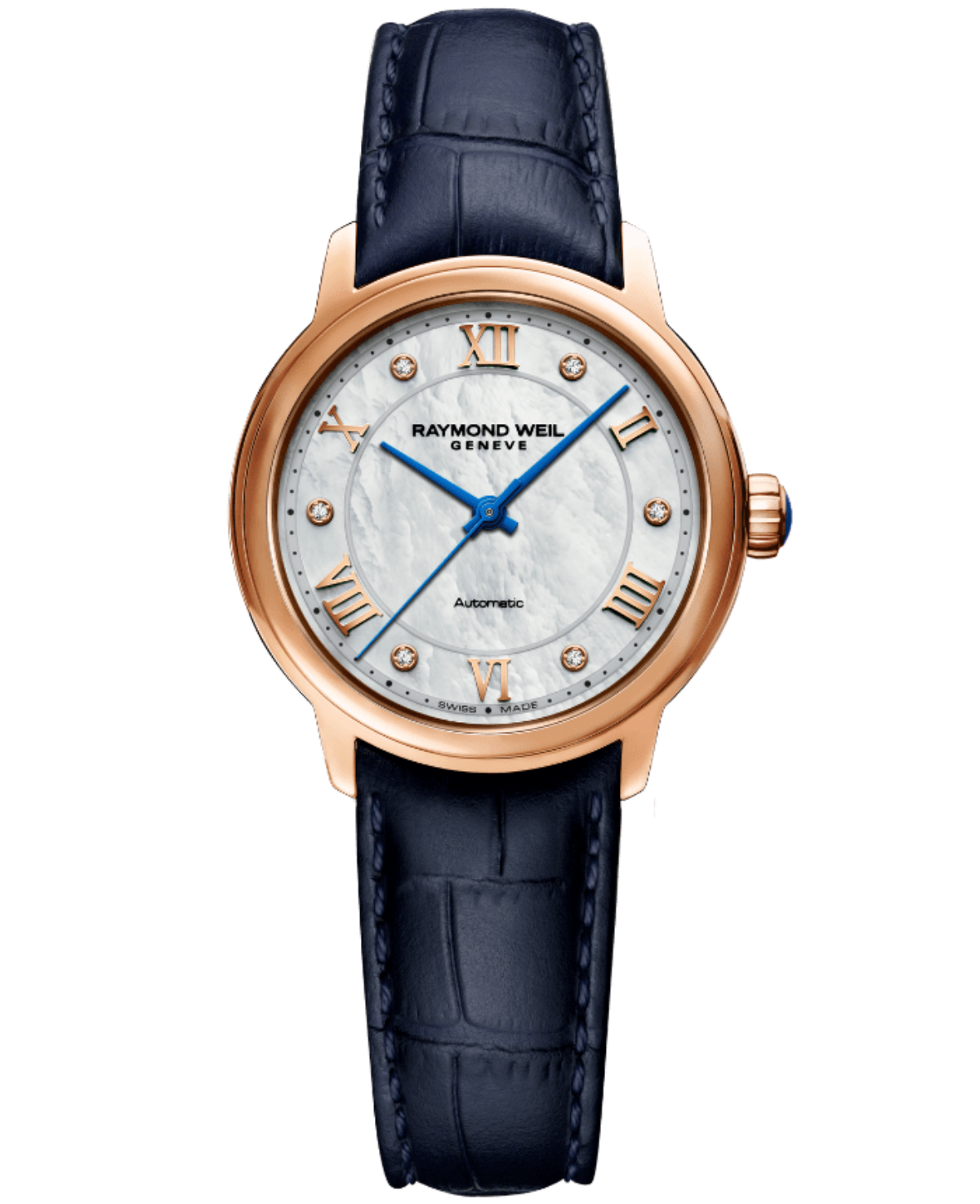 Automatic Mother-of-Pearl & Diamonds Leather Watch - Maestro 